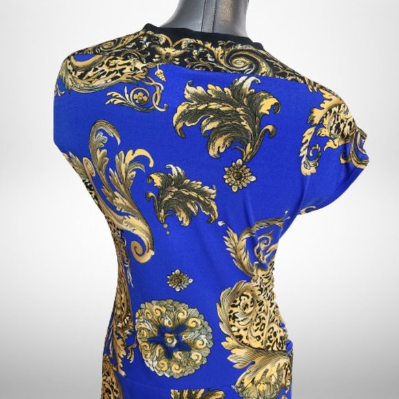 Stunning Just Cavalli Blue Baroque Print  Stretch Mini Dress - Size Small - Picture 11 of 16